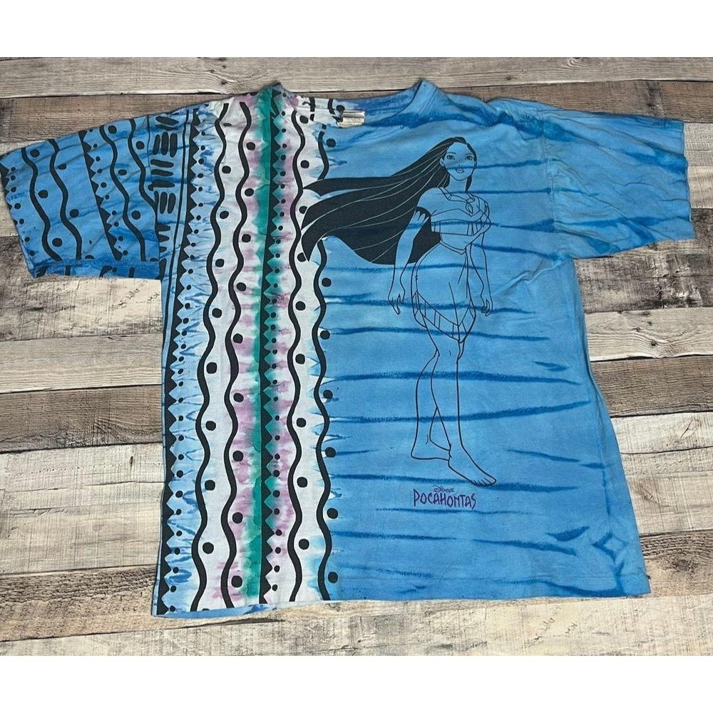 Pocahontas Shirt Adult Large Tie Dye Blue Vintage Disney Princess Nostalgic